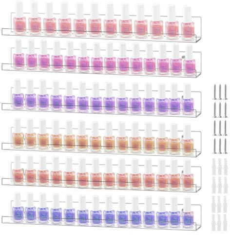 SWAWIS 6 Stück Nagellack Aufbewahrung Nagellack Organizer 38 x 5 x 4,5 cm Acryl Regal Wand Dicke 3,5 mm Parfüm Organizer Nagellack Regal Wandregal Parfüm Kosmetik Organizer Transparent