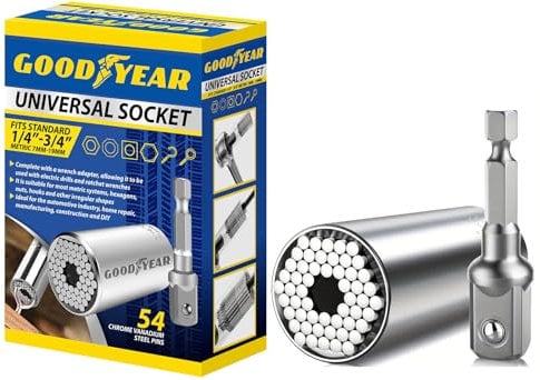 Goodyear Jeu de douilles universelles 1/4-3/4 | Comprend un adaptateur de clé | Bricolage | Voiture