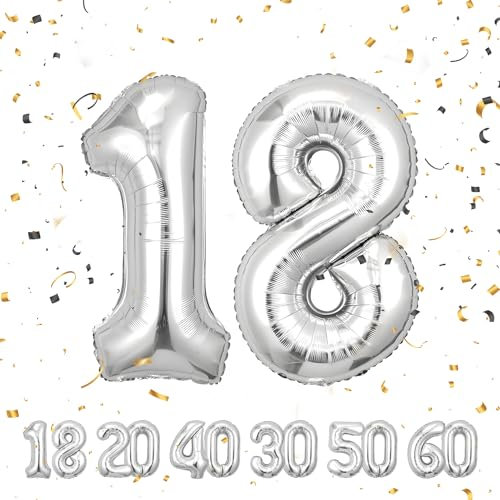Geburtstag zahlen luftballon 18 jahre | Folienballon Sliber- Folienballon in 40-101cm Geburtstagsdeko - Ballon Zahl Deko zum Geburtstag fliegt mit Helium für Männer Frauen 18.Geburtstags