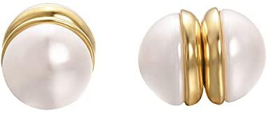 Vogem Vergoldet Magnetische Ohrringe Vintage Weiß Rund Perle Ohne Ohrlöcher für Damen 10mm Leichte Edelstahl Magnet Ohrstecker Modeschmuck Geschenk