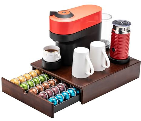 FlagShip Nespresso Vertuo Pod Drawer Storage - Elegant Wood Frame, 50 Pod Capacity