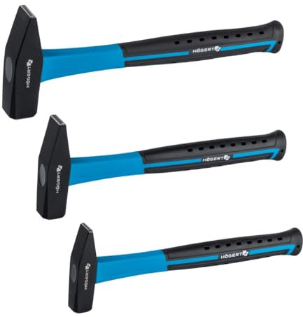 Professioneller Hochleistungs- Schlosserhammer SET 300g, 500g, 800g mit Fiberglas- Griff | C45 Kohlenstoffstahl | Vibrationsdämpfender Hammer | DIN 1041 (Schlosserhammer- SET)