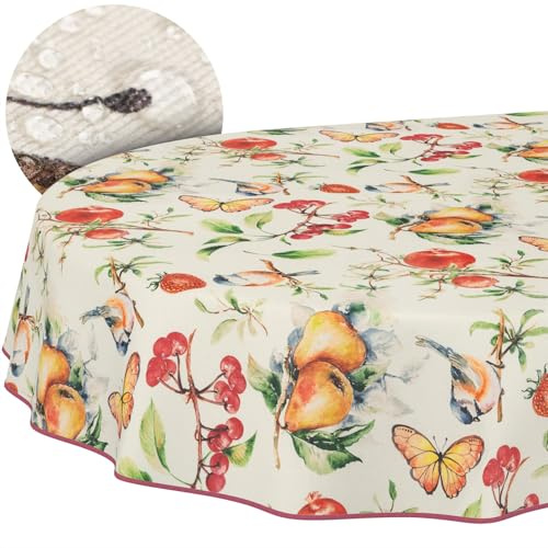 Tischdecke Stoff abwaschbar Tischtuch Tafeldecke pflegeleicht Lotuseffekt schmutz- & wasserabweisend für Indoor Outdoor Tischdecke Oval 220x140cm mit Saum (Eingefasst) Istria