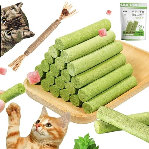 Cat Grass Teething Stick Cat Grass Chew Stick with Chew Toy Cat Teeth Cleaning Cat Grass Stick Calm Cat Anxietys and Stress Aggressive Chewers Cat Toy Gift for Cat Owner (3 Bags)