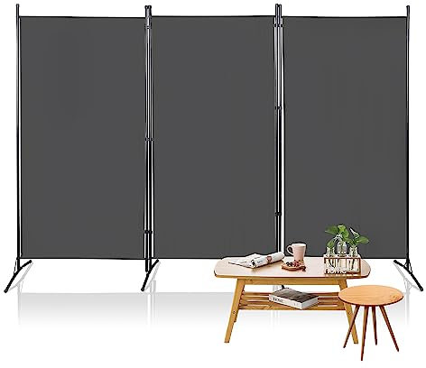 Hebitod Paravent Faltbar 260X180CM Raumteiler 3-teilig Balkon Sichtschutz Stellwand für innen Outdoor Garten Balkon Terrasse, Raumtrenner,Anthrazit