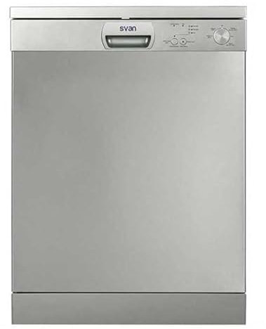 Svan Lavavajillas 60 cm Inox SJ12600EX. 1900W, 12 Cubiertos, 2 Bandejas, 5 Programas, Control Electrónico, Función Stop&Go, Secado Super Active, Bajo nivel Sonoro, Eficiencia Energética Clase E