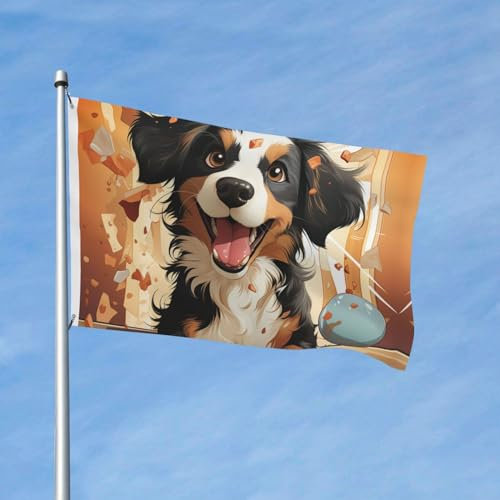 Flagge, 90 x 152 cm, doppelseitige Flagge, Happy Puppy Allwetterflaggen für Hof, Outdoor-Dekoration, Urlaubsbanner