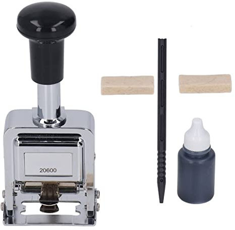 Cyrank Tampon Numérique Auto-encreur, Machine De Numérotation Automatique Tampon Numéroteur Auto-encreur Kit De Tampons Numériques en Alliage De Zinc avec Encre pour Numéro De Série De Billet