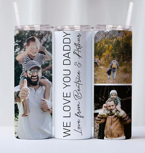 EKAM Personalised Skinny Tumbler - 20oz Stainless Steel Insulation Double Walled Photo Tumblers with Lids and Straws - Coffee Cup Gifts for Dad Father for Dad's Birthday Gifts, Presents Gift Ideas