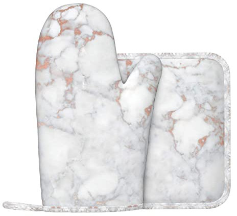 White Marble Rose Gold Oven Gloves And Pot Cover (Left Hand Cover) Kitchen Oven Gloves Are Suitable For Baking And Cooking