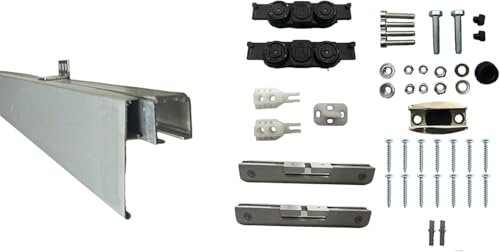 AERREGI KIT SISTEMA SCORREVOLE PER PORTE VETRO CON MANTOVANA PORTATA 80 Kg SPESSORE VETRO 4-12 mm (Kit Slim, 200 cm)