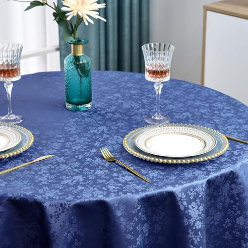 Romanstile Blaue Tischdecke rund 160 cm Wachstuch 350GSM Blumenmuster Tafelwäsche Table Cover wasserdicht Outdoor wetterfest deko für Gartentisch,Balkon,Winter,Beistelltisch,Esstisch,Party,Terasse