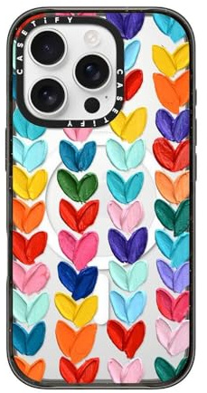 CASETiFY Impact iPhone 16 Pro Case [Slim / 8.2 ft. 4X Military Grade Drop Protection/Compatible with Magsafe] - Clear Polka Daub Hearts - Clear Black