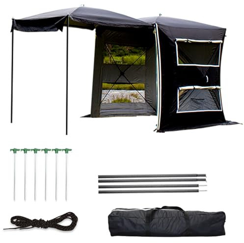 MIAOMI Bus Awning Freestanding with Sleeping Cabin for 3-4 People, Tent for Car, Bus, Van, Minivan, Bulli, Tailgate Tent, Car Awning, Waterproof Car Camping Tent(Black,Small)
