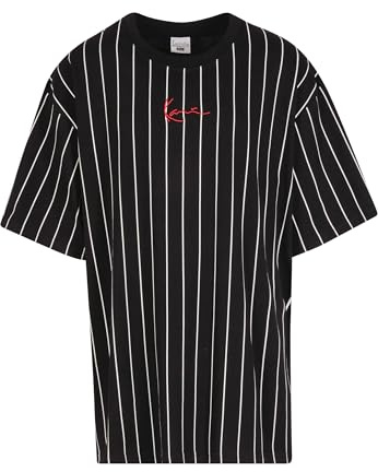 Karl Kani Herren PS-KKMQ32063BLK KK Small Signature Pinstripe Tee Black/White Plus Size