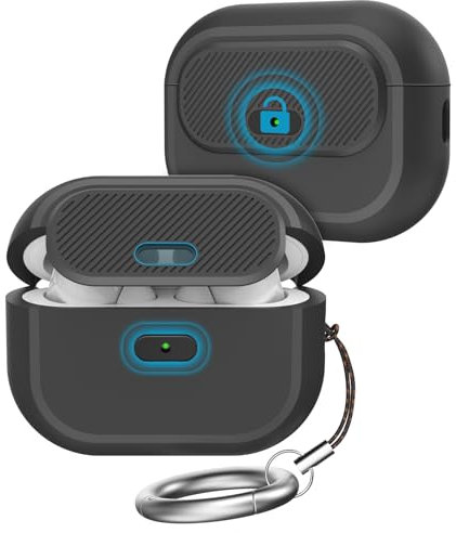 TRONWIN AirPods Pro 2 hülle, [Mit Sicherem Schloss] Einteiliges Design hülle für AirPods Pro 2/1, Silikon case kompatibel mit Airpods Pro (2023/2022/2019),Inklusive Karabiner (Schwarz)