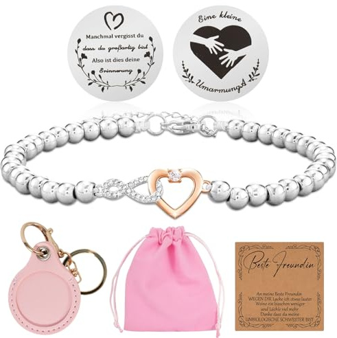 NVGVUP Beste Freundin Geschenke Kleine Umarmung, Herz Armband Glücksbringer | Pocket Hug mit Glücksmünze für Damen, Kollegen und Freunde Mutmacher bei Gute Besserung und Vielen Anlässen
