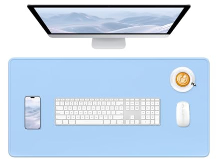 Hsurbtra Desk Pad, 32 x 16 Premium-Textured Desk Mat, Stitched Edge Anti-Slip Waterproof Rubber Mouse Pad, L Extended Computer Mat for Office Gaming Laptop Keyboard Sky Blue