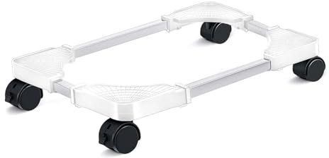 Qcdou PC Stand, Mobile CPU Stand Under Desk, Adjustable Computer Tower Stand, Ventilated Gaming PC Stand with 4 Caster Wheels Fits Most PC, PC Holder/Floor Cart/Riser for Gamers/Students(White)