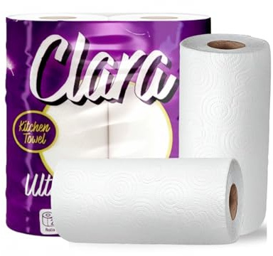 Ultra Absorbent 2 Ply Kitchen Rolls, 120 Sheets Per Roll, Extra Thick & Durable Kitchen Towels for Home, Office, Garage Embossed Paper Towels for Multipurpose Cleaning, Bulk Pack 4 Roll