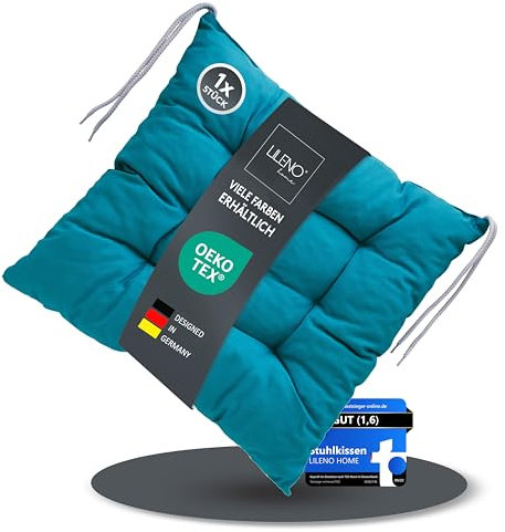 LILENO HOME 1er Set Wende Stuhlkissen Aqua (40x40x6 cm) - Streifen Sitzkissen für Gartenstuhl, Küche oder Esszimmerstuhl - Indoor u. Outdoor Stuhlauflage als Stuhl Kissen (Linda FUM)