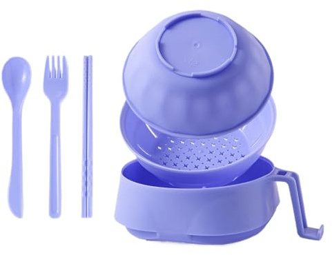yuwqqoajv BPA Free Plastic Soup Bowl with Drainage System for Lamian Noodles Multifunctional Noodle Bowl Set Soup Bowl PP Fork, As Shown, Comes with Tableware