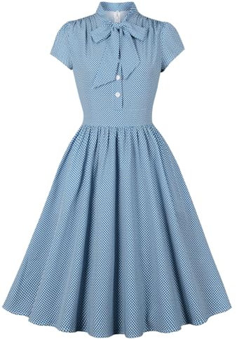 Wellwits Robe Femmes Chemise Vintage à Pois avec Nœud Papillon Été Bleu M
