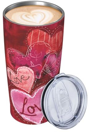TianHeYue Love Hearts Insulated Coffee Mug Cup 20 OZ, Valentine's Day Stainless Steel Tumbler with Lids and Straws for Women Men Birthday Festival Gifts
