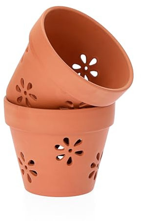 OLegei 3pcs Pots de Fleurs en Terre Cuite avec Trous et soucoupes Petits Pots pour Plante à l’extérieur et à l’intérieur 15 x 13 cm