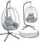 STEELSØN Hängesessel mit Gestell Alarian, höhenverstellbar und faltbar, Balkonsessel Outdoor und Indoor, Korbhängesessel aus Polyrattan mit Kissen hellgrau/grau