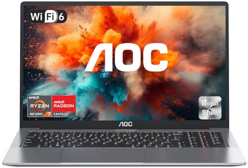 AOC 2025 Ordinateur Portable 15.6 Pouces Quad-Core N150 (3,6GHz Dépasser N100/N97/N5095) 16Go RAM DDR4 + 512Go M.2 SSD PC Portables,FHD,USB 3.2,WiFi 5,BT5,HDMI,Type C, Boîtier en Métal Laptop