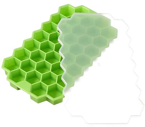 MUTORE Ice Trays Maker,Ice Cube Tray with Lids,37 Cubes Ice Trays Silicone Flexible for Freezer, Whiskey, Cocktail and Drink,1 Pack,Green