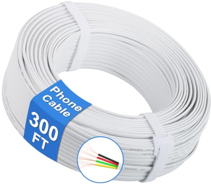 Uvital Phone Cable 300FT, Phone Extension Cord, 4-Core Copper Wire, White | 4x1/0.4mm 26 AWG, Flat Phone Line Cord Compatible with RJ11 Jack for Landline and Modem (100m)