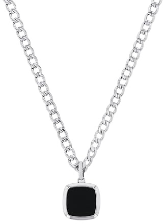 Amor Kette mit Anhänger Edelstahl Herren Halsschmuck, mit Achat, 50+5 cm, Schwarz, Kommt in Schmuck Geschenk Box, 2040349