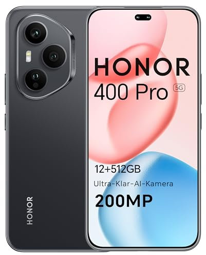 HONOR 400 Pro Smartphone 5G, 512GB/12GB RAM, Simlockfrei Android-Handy ohne Vertrag (6,7 Zoll Display, 200MP+50MP+12MP Dreifach-Rückkamera, Dual SIM, NFC, Android 15), Midnight Black