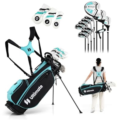 GYMAX Juego Completo de Palos de Golf para Mujer de 15 Piezas, Juego de Golfo con 460CC #1 Driver, #3 Fairway, Hybrid, #5#6#7#8#9#P #S Hierros, Putter y Bolsa de Soporte (Verde)