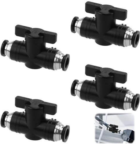 4 Stück Pneumatik Steckverbinder 8mm, Gerade Pneumatischer Kugelhahn mit Absperrhahn, Verschraubungen BUC Luftdurchfluss Regelventil Push to Connect für Schnellen Verbinden Steuern Luftleitungen