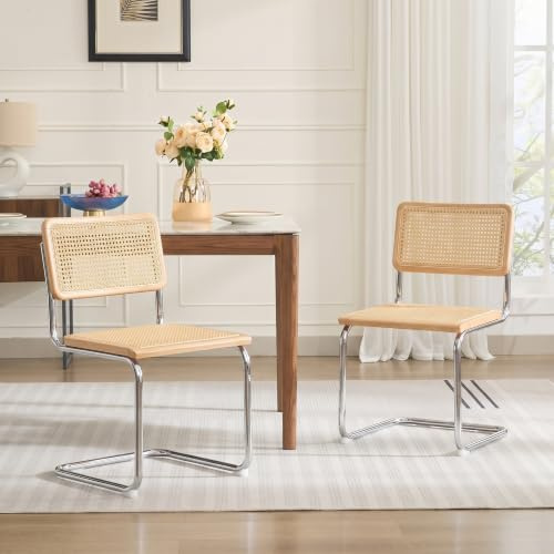 Zesthouse Natural Rattan Dining Chairs Set of 2, Cantilever Kitchen Chair