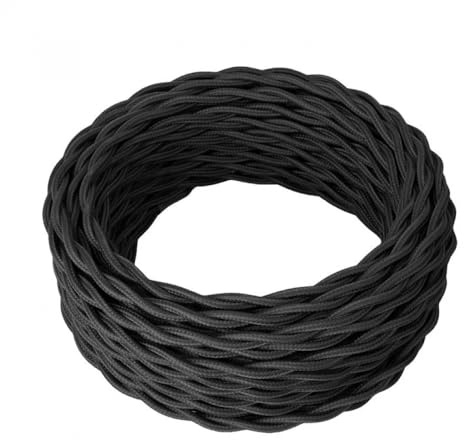 OASHISU Cavo Intrecciato Vintage Nero 3 m 2x0.75mm² Filo Elettrico Tessile | Intrecciato Vintage, Filo Rivestito in Tessuto per Plafoniere, Lampadari, Applique, Abat Jour - Stile Classico Fai da Te