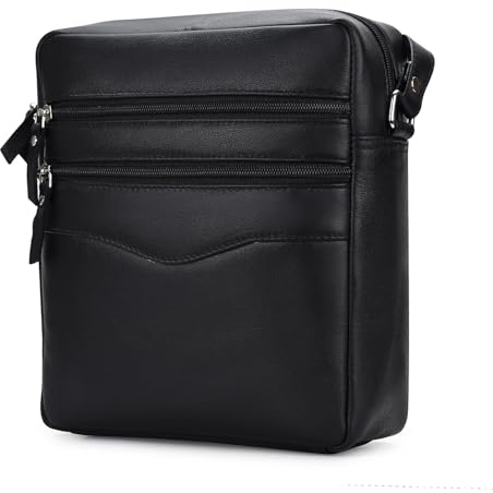 Hudson & James Umhängetasche für Herren und Damen, Echtleder, Unisex, Umhängetasche, Kuriertasche, Reise-, Urlaubs- und Handy-Organizer, Schwarz , M