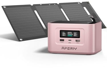 AFERIY 99.2Wh/31000mAh Portable Power Station with 30W Mini Solar Panel, 100W Solar Generator with LiFePO4 Battery USB/Type C Outlet, Built in Extension Cable for Outdoor Travel and Business Trips