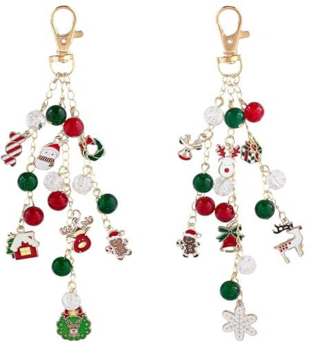 SOFPLATE 2 Stile Weihnachts Handtaschenanhänger Weihnachts Schlüsselanhänger Set Große Menge Ästhetische Glocke Schneeflockenkranz Schneemann Hirsch Weihnachtsmann Strumpf Emaille Anhänger Für Schlüss
