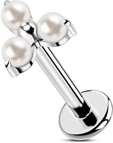 OUFER Body Piercing Internally Labret Piercing Jewelry 16G Helix Earring Pearl Lip Stud 8mm Tragus Conch Earrings Titanium Lip Piercing Jewelry for Women Men