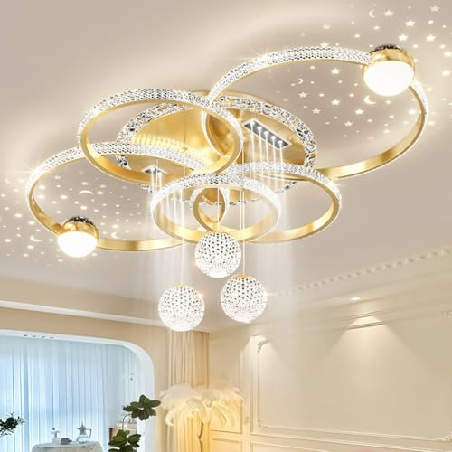 LED Kristall Deckenleuchte Moderne Runder Wohnzimmerlampe Dimmbar Mit Fernbedienung Lichtfarbe/Helligkeit Einstellbar Deckenlampe Metall + Acryl Schlafzimmer Wohnzimmer Kinder Büro Kronleuchter(D)