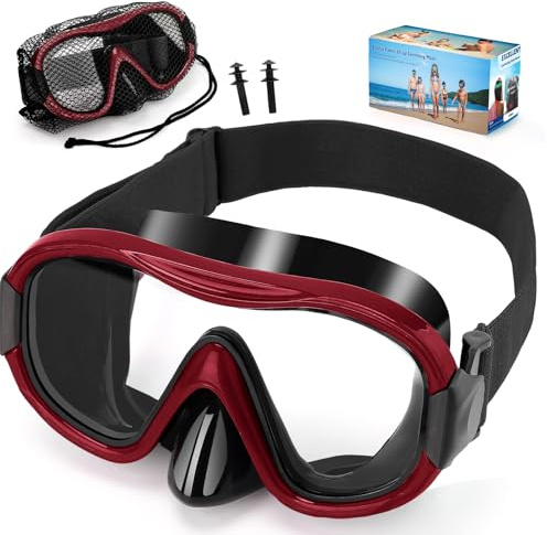 Taucherbrille Erwachsene mit Stoffband,Schwimmbrille Erwachsene,Verstellbares Silikonband Schwimmbrille mit Nase,Tauchmaske 180°Weitwinkel Antifog Schnorchelmaske für Schnorcheln Schwimmen