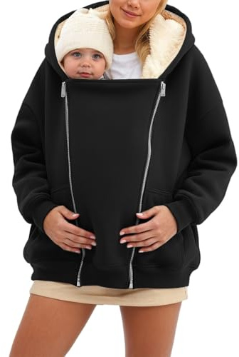 Dasongff Maternity Sweat a Capuche Polaire Polaire Chaude/Pull pour Deux/pour Porte-bébé, Veste de Portage d'hiver Veste de Grossesse Manteau Surdimensionné