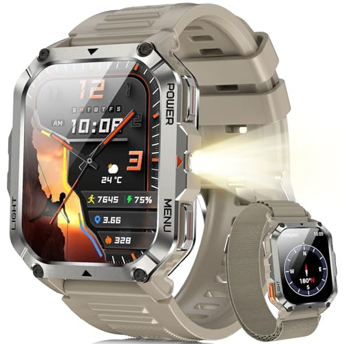 Blackview Montre Connectée Homme avec 100 j Autonomie, Montre Homme Boussole et Lampe Torche, Appels Bluetooth, Smartwatch Surveillance Fréquence Cardiaque et Sommeil, Compatible Android/iOS
