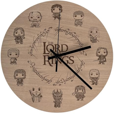 Generico Handgefertigte Wanduhr aus Walnussholz, Motiv Herr der Ringe, Zahlenfiguren, Gadget Herr der Ringe, hergestellt in Italien