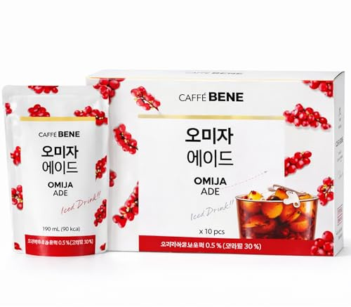Caffe Bene Omija Ade 190ml x 10 Pouches – Ready to Drink Fruit Juice Drink, Korean Style Fruit Juice Beverage Multipack