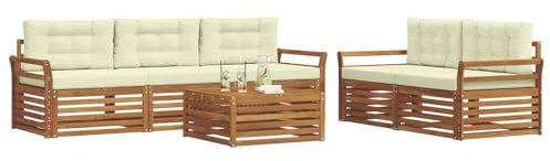 vidaXL Outdoor-Sofagarnitur mit Kissen 6 pcs Natur und Creme, Garten, modernes Outdoor-Sofa, gemütliche Terrassen-Sitzgruppe aus robustem Material